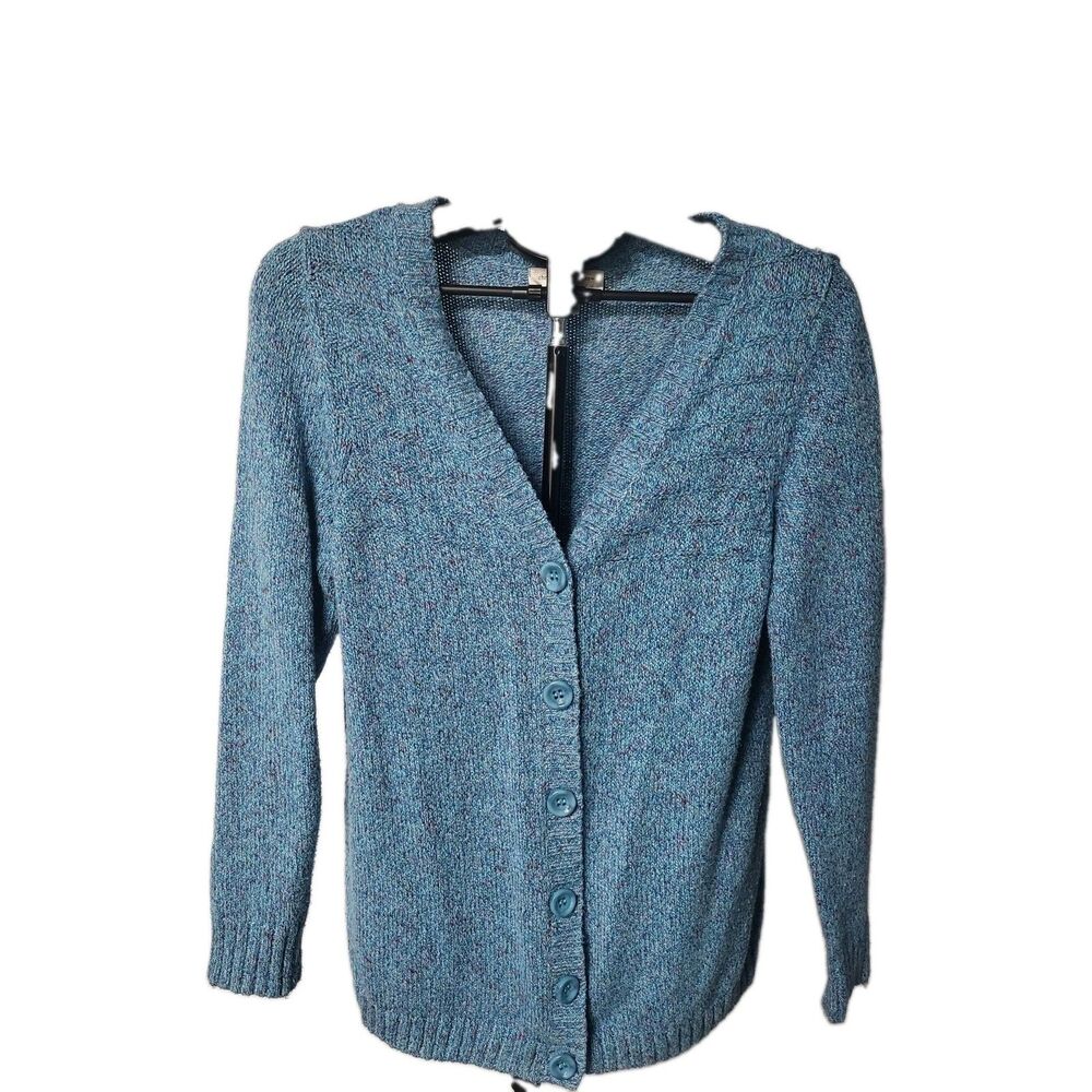 Christopher & Banks Knit Button Front Cardigan V Neck Blue Sweater Womens MED